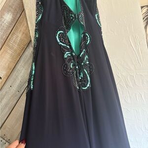 Elegant  navy blue and Green Embellished Dress